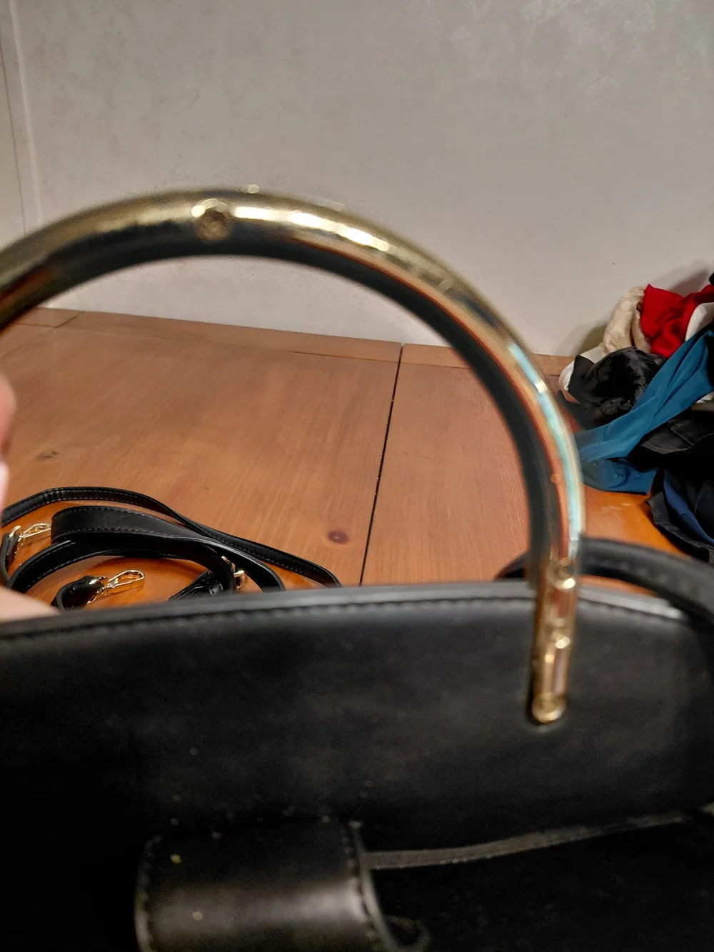 BCBG Black Satchel with Gold Top Handles